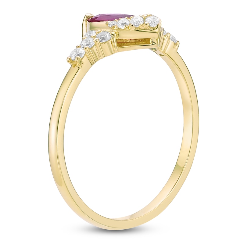 Main Image 2 of Marquise-Cut Natural Ruby & Diamond Ring 1/6 ct tw 10K Yellow Gold
