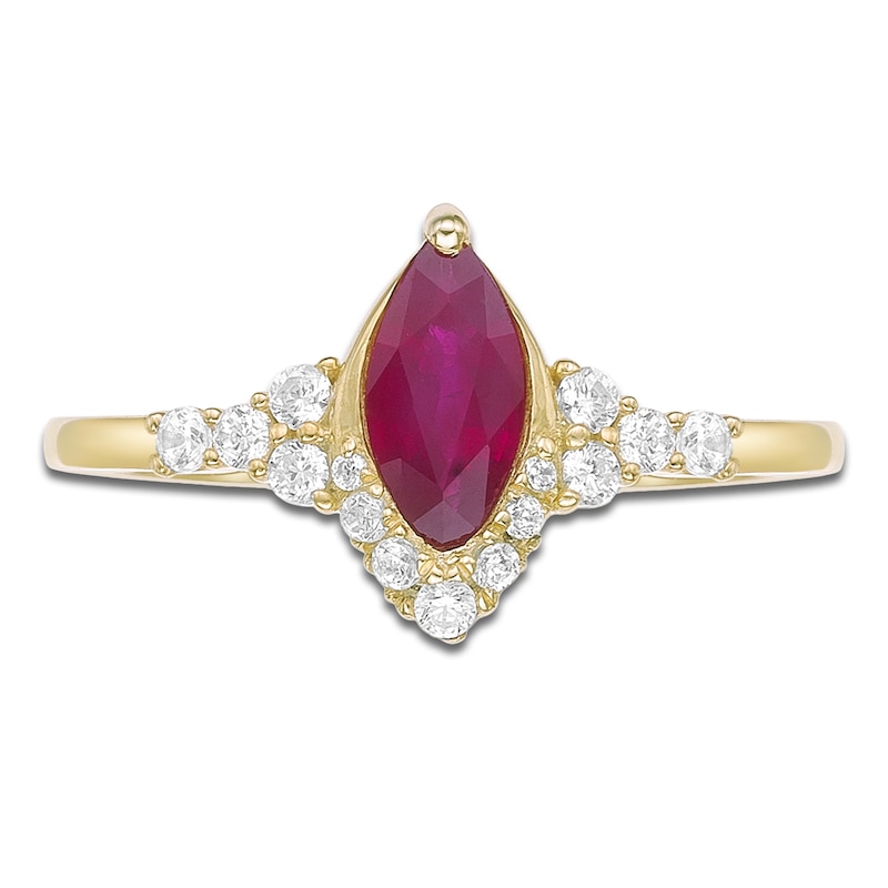 Main Image 3 of Marquise-Cut Natural Ruby & Diamond Ring 1/6 ct tw 10K Yellow Gold