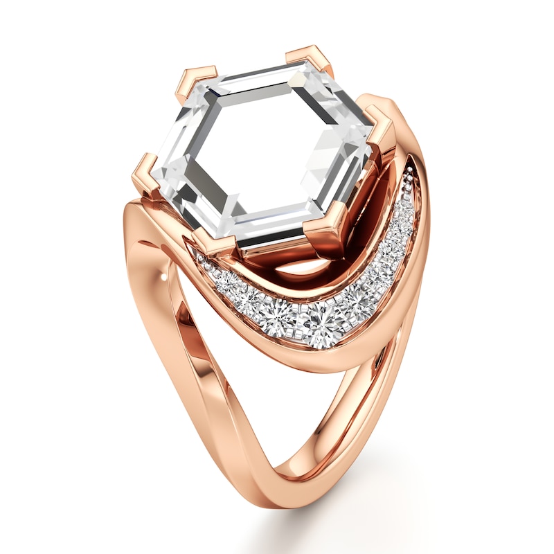 Main Image 4 of J'Lure Hexagon Portrait-Cut Lab-Grown Diamond Engagement Ring 3 ct tw 18K Rose Gold