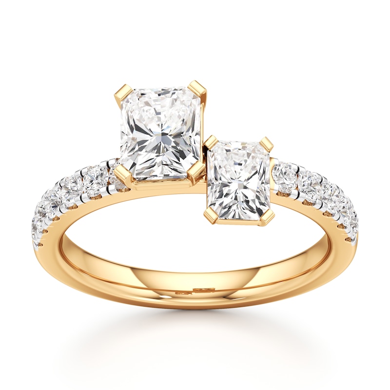 Main Image 1 of J'Lure Radiant Brilliant-Cut Two-Stone Lab-Grown Diamond Engagement Ring 1-7/8 ct tw 18K Yellow Gold