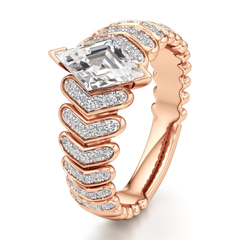 Main Image 4 of J'Lure Lozenge Step-Cut Lab-Grown Diamond Engagement Ring 1-3/8 ct tw 18K Rose Gold