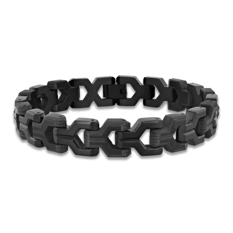 Main Image 1 of Men's Y-Link Carbon Fiber Bracelet Black Ion-Plated Stainless Steel 8.75"