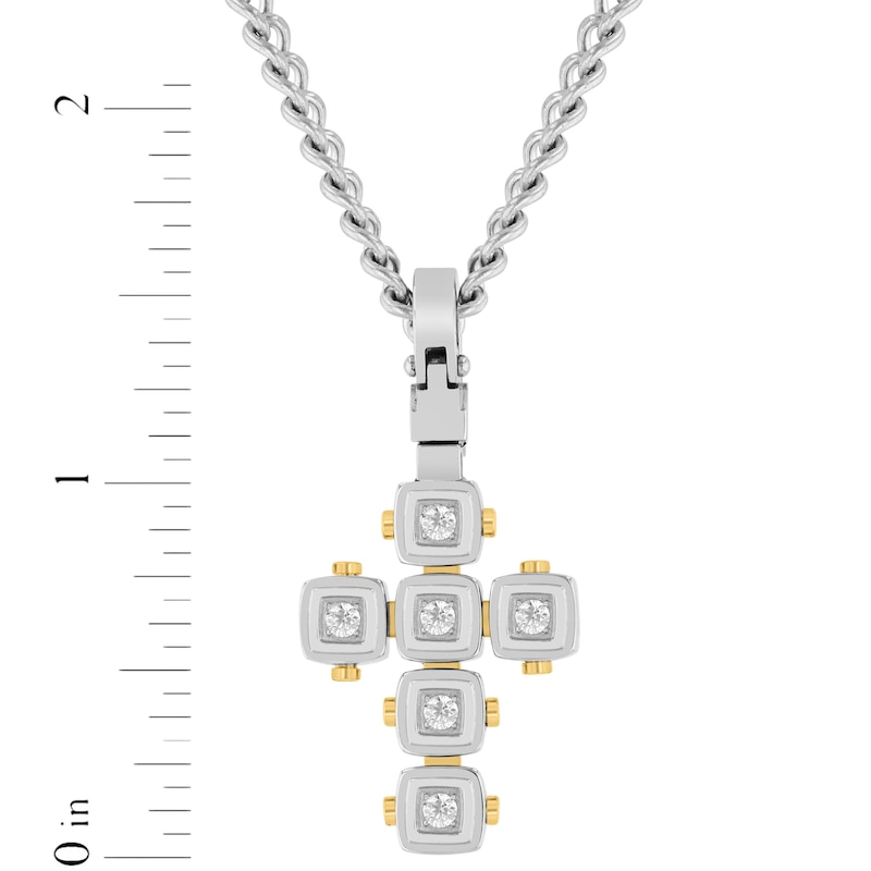Main Image 4 of Men's Diamond Cushion Frame Cross Necklace 1/4 ct tw Stainless Steel & Yellow Ion Plating 24"
