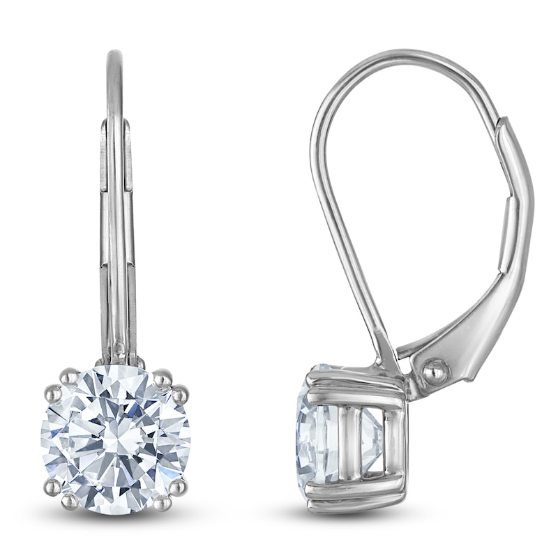 Main Image 1 of Round-Cut Lab-Grown Diamond Solitaire Drop Earrings 2 ct tw 14K White Gold (SI2/F)