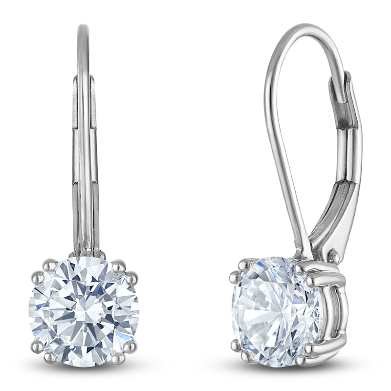 Main Image 2 of Round-Cut Lab-Grown Diamond Solitaire Drop Earrings 2 ct tw 14K White Gold (SI2/F)
