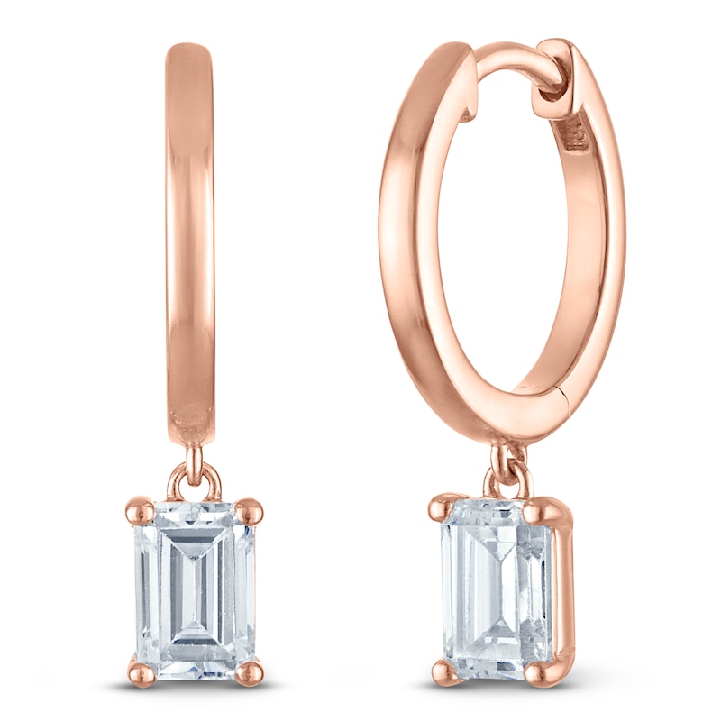 Main Image 2 of Emerald-Cut Lab-Grown Diamond Solitaire Dangle Hoop Earrings 1-1/2 ct tw 14K Rose Gold (SI2/F)