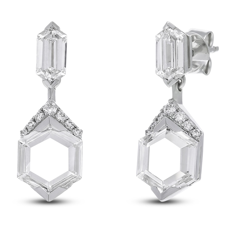 Main Image 2 of J'Lure Hexagon Portrait-Cut & Hexagon Baguette-Cut Lab-Grown Diamond Dangle Earrings 2-7/8 ct tw 14K White Gold