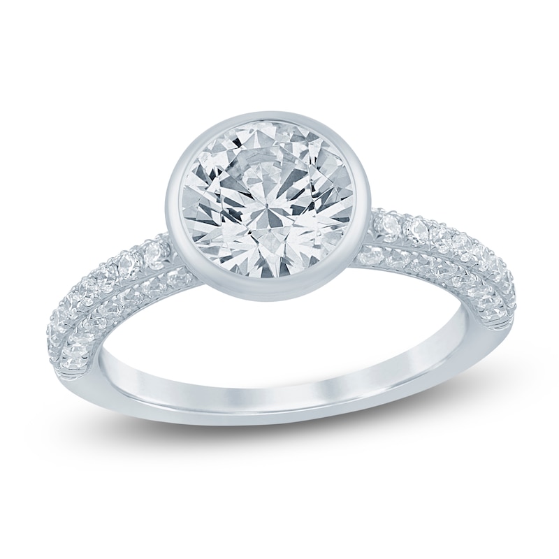 Main Image 1 of Round-Cut Lab-Grown Diamond Bezel-Set Engagement Ring 2-1/2 ct tw 14K White Gold