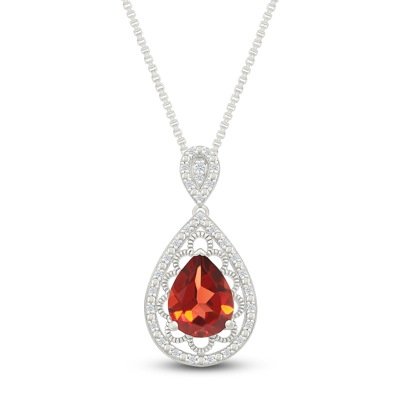 Main Image 1 of Pear-Shaped Natural Garnet & Diamond Necklace 1/10 ct tw Sterling Silver 18"