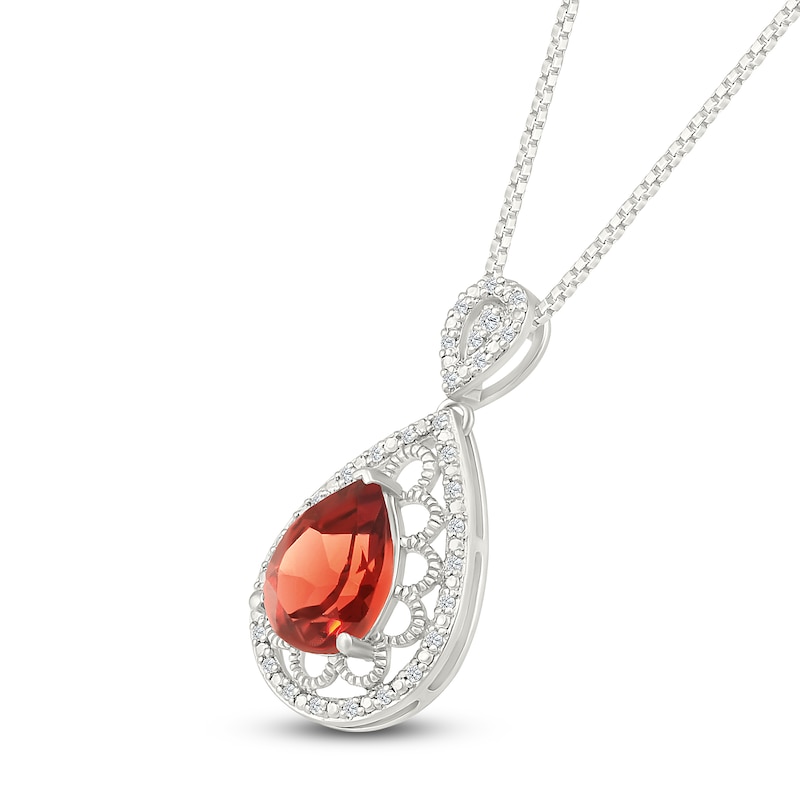 Main Image 2 of Pear-Shaped Natural Garnet & Diamond Necklace 1/10 ct tw Sterling Silver 18"