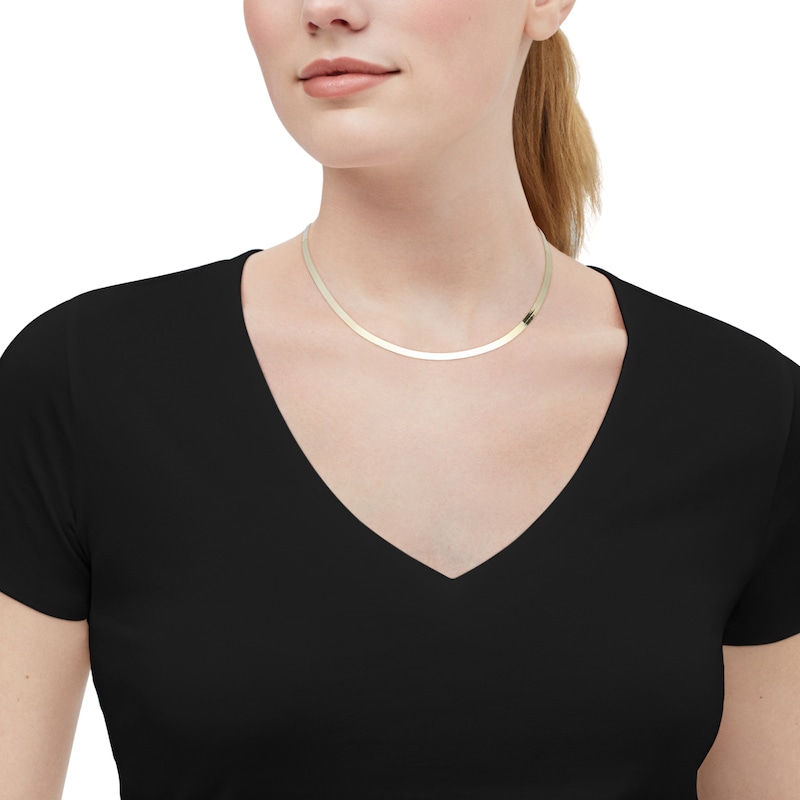 Main Image 4 of Herringbone Chain Necklace 4mm Solid 10K Yellow Gold 18"