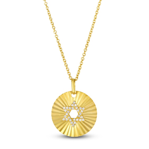 Le Vian Diamond Star Of David Medallion Necklace 1/15 ct tw 14K Honey Gold 18"