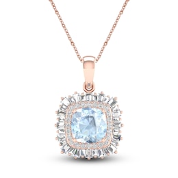 Aquamarine Necklace 1/3 ct tw Round/Baguette 10K Rose Gold