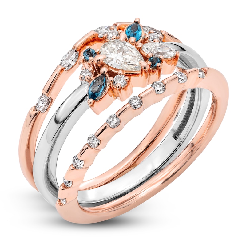 Main Image 2 of Multi-Shape Diamond & London Blue Topaz Three-Piece Ring Set 5/8 ct tw 14K Two-Tone Gold