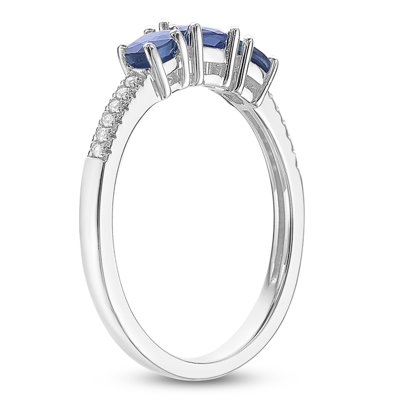 Main Image 2 of Oval-Cut Natural Blue Sapphire & Diamond Three-Stone Ring 1/20 ct tw 10K White Gold