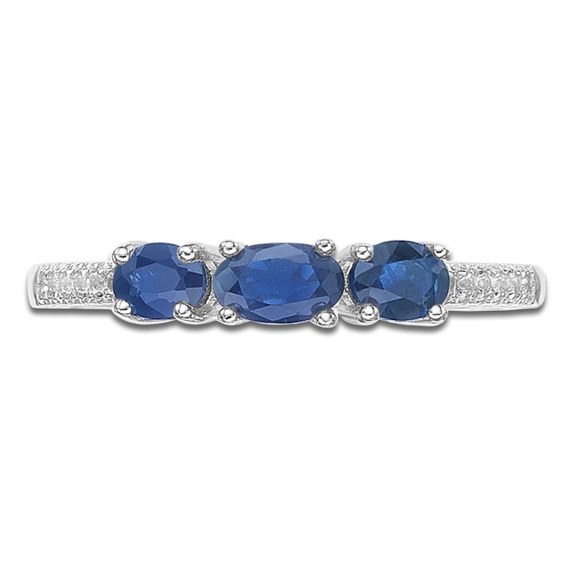 Main Image 3 of Oval-Cut Natural Blue Sapphire & Diamond Three-Stone Ring 1/20 ct tw 10K White Gold