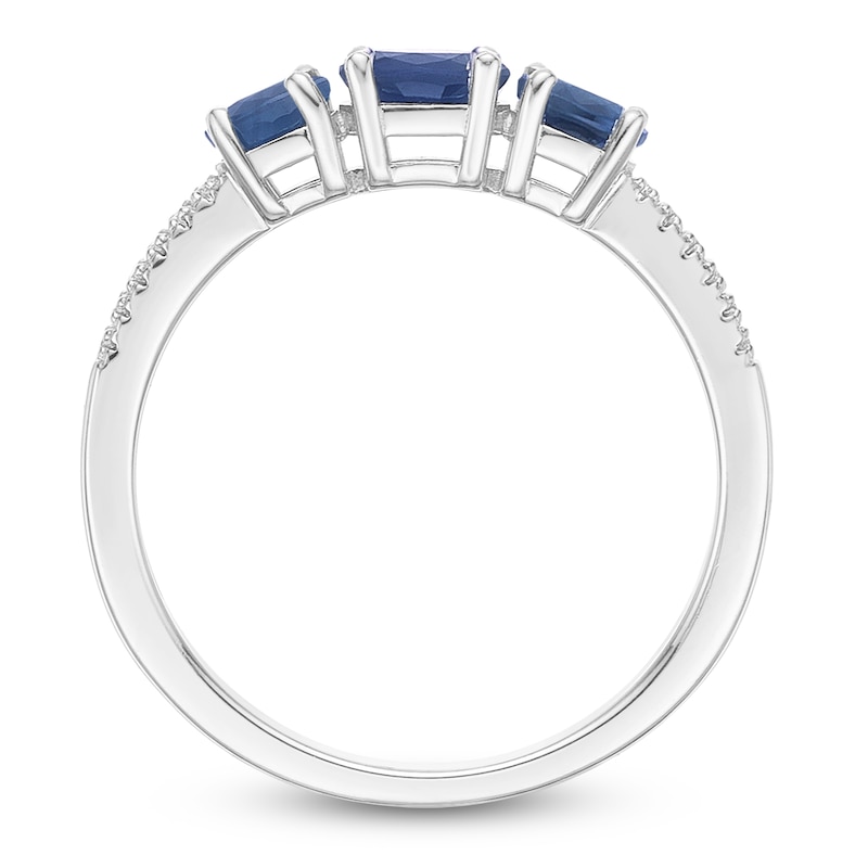Main Image 4 of Oval-Cut Natural Blue Sapphire & Diamond Three-Stone Ring 1/20 ct tw 10K White Gold