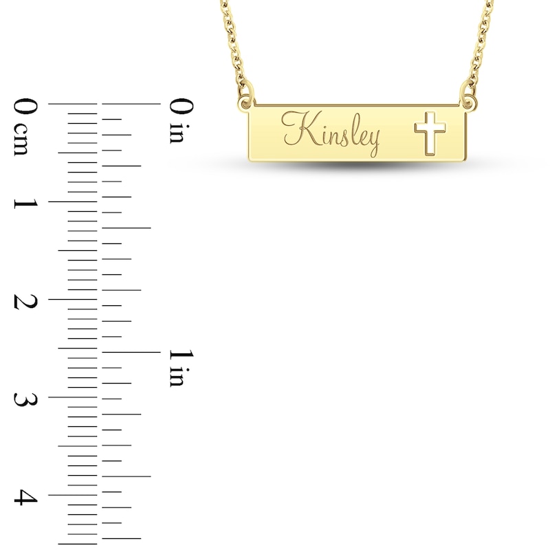 Main Image 4 of Engravable Name Bar Necklace with Cross Cutout 10K Yellow Gold 18"