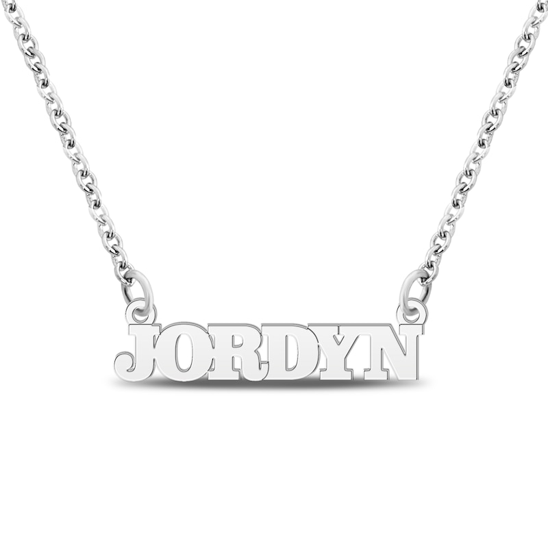 Main Image 1 of Block Name Necklace 10K White Gold 18"