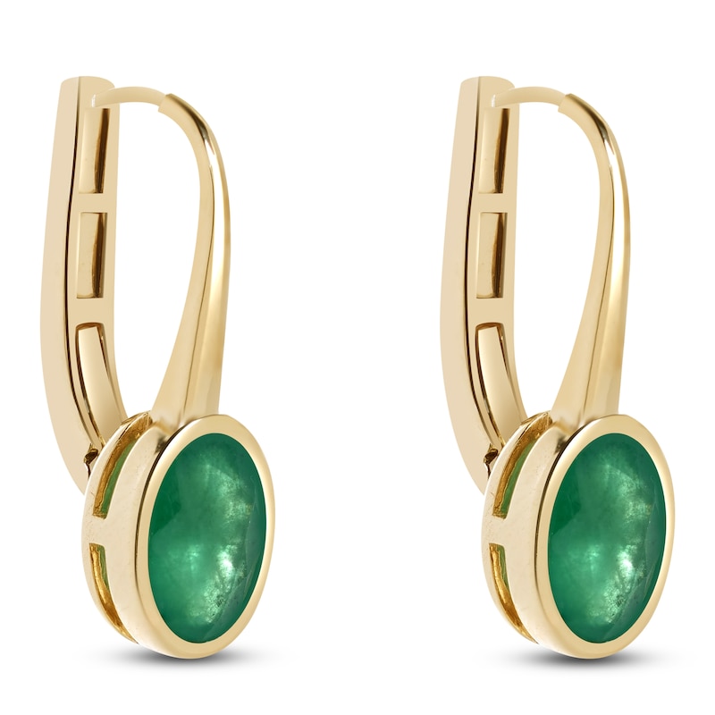 Main Image 3 of Oval-Cut Natural Emerald Bezel-Set Drop Earrings 14K Yellow Gold