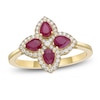 Thumbnail Image 1 of Pear-Shaped Natural Ruby & Diamond Clover Ring 1/5 ct tw 10K Yellow Gold