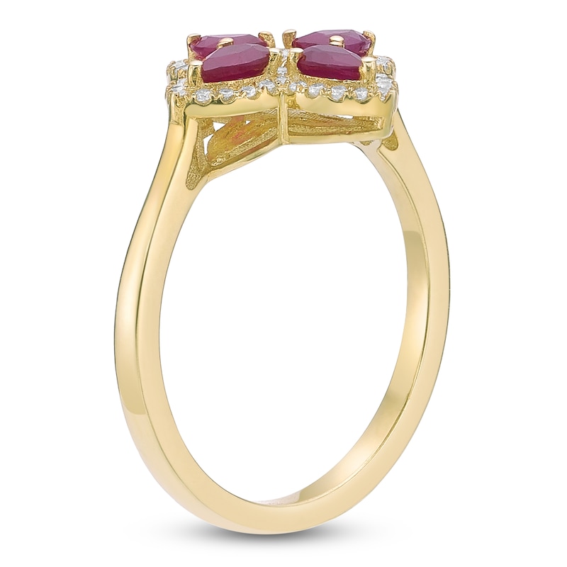 Main Image 2 of Pear-Shaped Natural Ruby & Diamond Clover Ring 1/5 ct tw 10K Yellow Gold