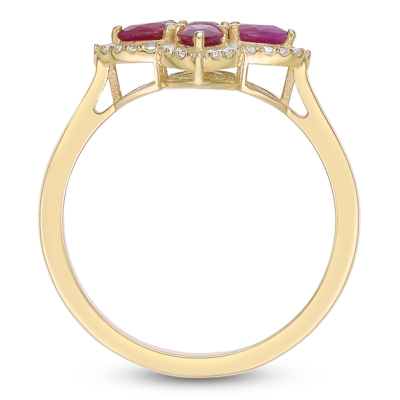 Main Image 4 of Pear-Shaped Natural Ruby & Diamond Clover Ring 1/5 ct tw 10K Yellow Gold