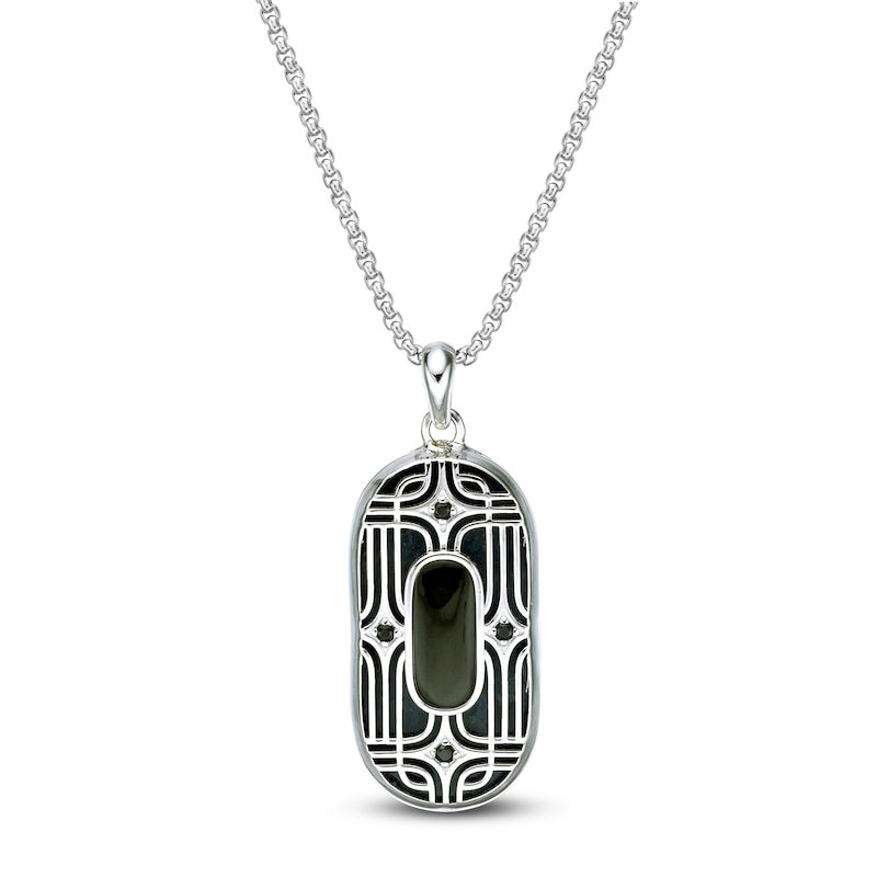 Main Image 1 of Men's Natural Black Onyx & Sodalite Necklace Sterling Silver 24"