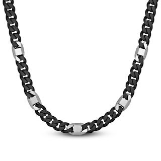 Men's Matte Cuban Curb Chain Necklace 10mm Stainless Steel & Black Ion Plating 24"