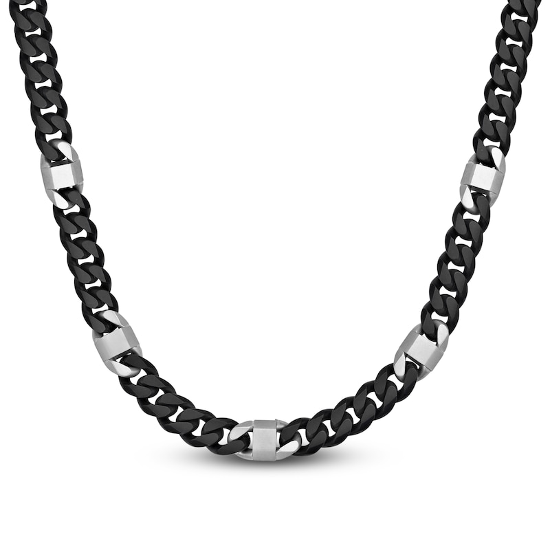 Main Image 1 of Men's Matte Cuban Curb Chain Necklace 10mm Stainless Steel & Black Ion Plating 24"