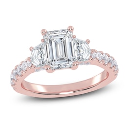 Emerald & Shield-Cut Lab-Grown Diamond Three-Stone Engagement Ring 2 ct tw 14K Rose Gold