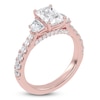 Thumbnail Image 2 of Emerald & Shield-Cut Lab-Grown Diamond Three-Stone Engagement Ring 2 ct tw 14K Rose Gold