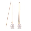 Thumbnail Image 1 of Oval Cultured Pearl Chain Drop Threader Earrings 14K Yellow Gold 6x7mm