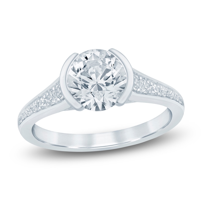 Main Image 1 of Round-Cut Lab-Grown Diamond Half-Bezel Engagement Ring 2-1/3 ct tw 14K White Gold