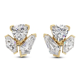 J'Lure Trillion Curved Brilliant-Cut, Lozenge Step-Cut & Tie Step-Cut Lab-Grown Diamond Three-Stone Earrings 2-3/4 ct tw 14K Yellow Gold