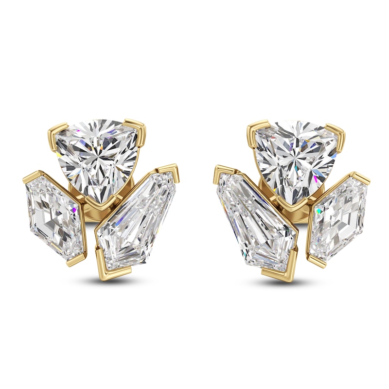 Main Image 1 of J'Lure Trillion Curved Brilliant-Cut, Lozenge Step-Cut & Tie Step-Cut Lab-Grown Diamond Three-Stone Earrings 2-3/4 ct tw 14K Yellow Gold