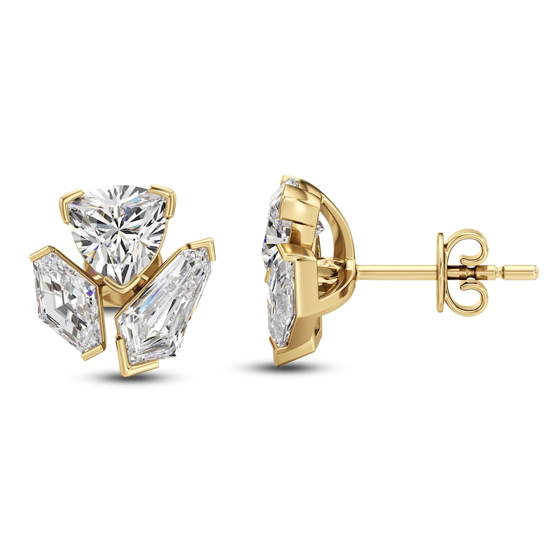 Main Image 2 of J'Lure Trillion Curved Brilliant-Cut, Lozenge Step-Cut & Tie Step-Cut Lab-Grown Diamond Three-Stone Earrings 2-3/4 ct tw 14K Yellow Gold