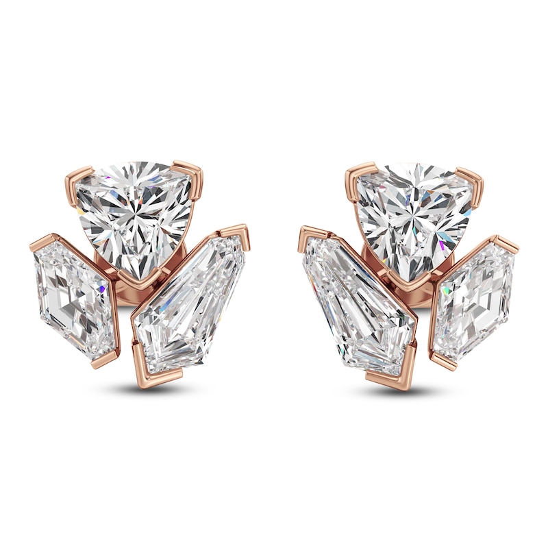Main Image 1 of J'Lure Trillion Curved Brilliant-Cut, Lozenge Step-Cut & Tie Step-Cut Lab-Grown Diamond Three-Stone Earrings 2-3/4 ct tw 14K Rose Gold