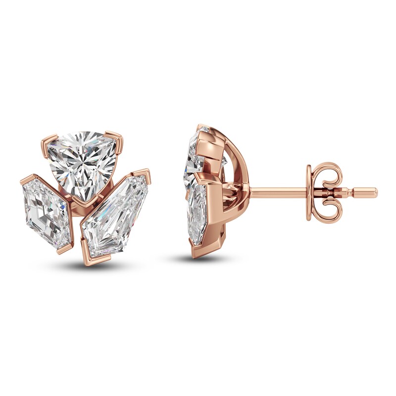 Main Image 2 of J'Lure Trillion Curved Brilliant-Cut, Lozenge Step-Cut & Tie Step-Cut Lab-Grown Diamond Three-Stone Earrings 2-3/4 ct tw 14K Rose Gold