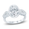 Thumbnail Image 1 of Oval-Cut & Pear-Shaped Lab-Grown Diamond Bezel-Set Three-Stone Engagement Ring 4 ct tw 14K White Gold