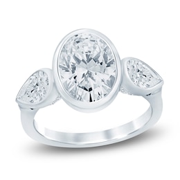 Oval-Cut & Pear-Shaped Lab-Grown Diamond Bezel-Set Three-Stone Engagement Ring 4 ct tw 14K White Gold