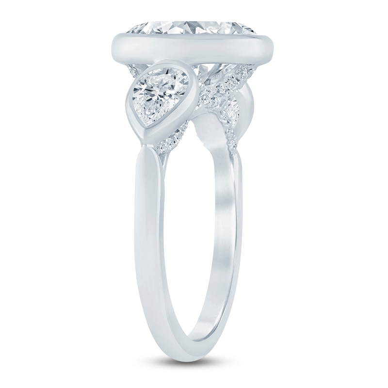 Main Image 2 of Oval-Cut & Pear-Shaped Lab-Grown Diamond Bezel-Set Three-Stone Engagement Ring 4 ct tw 14K White Gold