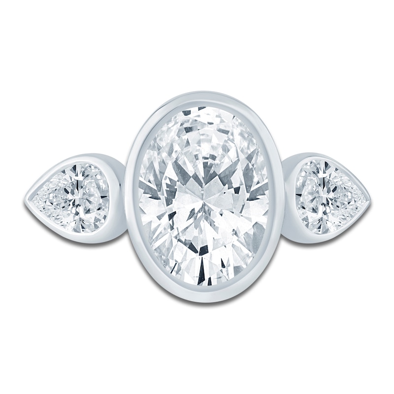 Main Image 3 of Oval-Cut & Pear-Shaped Lab-Grown Diamond Bezel-Set Three-Stone Engagement Ring 4 ct tw 14K White Gold
