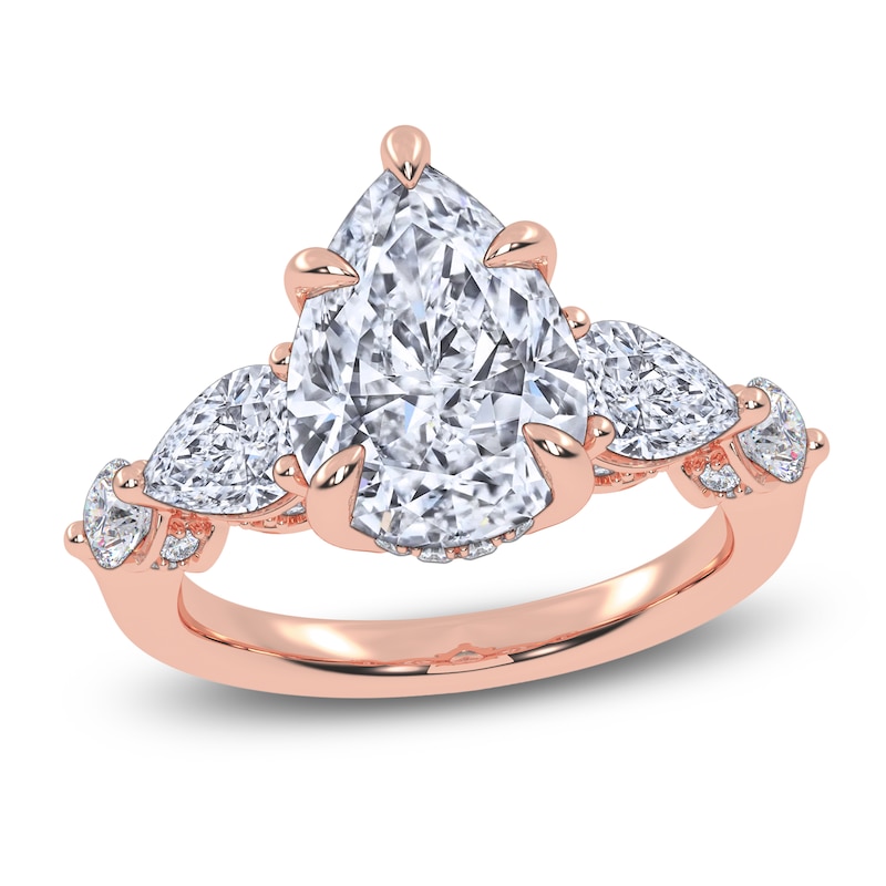 Main Image 1 of Pear-Shaped Lab-Grown Diamond Five-Stone Engagement Ring 4 ct tw 14K Rose Gold