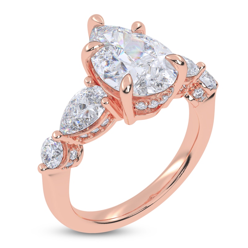 Main Image 2 of Pear-Shaped Lab-Grown Diamond Five-Stone Engagement Ring 4 ct tw 14K Rose Gold