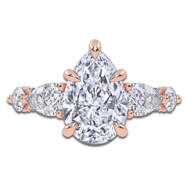 Main Image 3 of Pear-Shaped Lab-Grown Diamond Five-Stone Engagement Ring 4 ct tw 14K Rose Gold