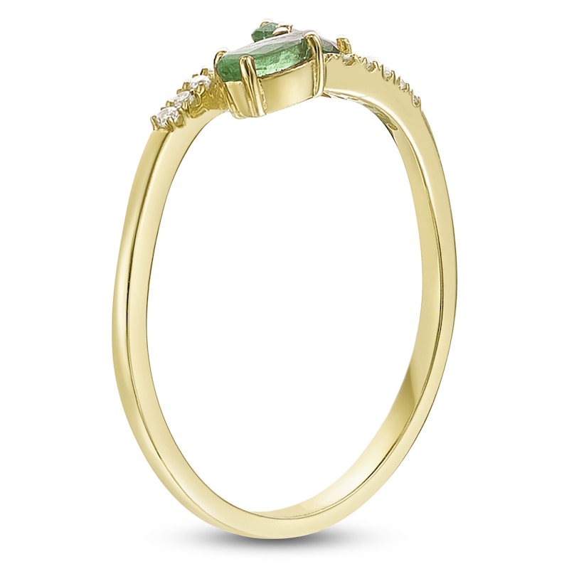 Main Image 2 of Marquise-Cut Natural Emerald & Diamond Two-Stone Ring 1/15 ct tw 10K Yellow Gold