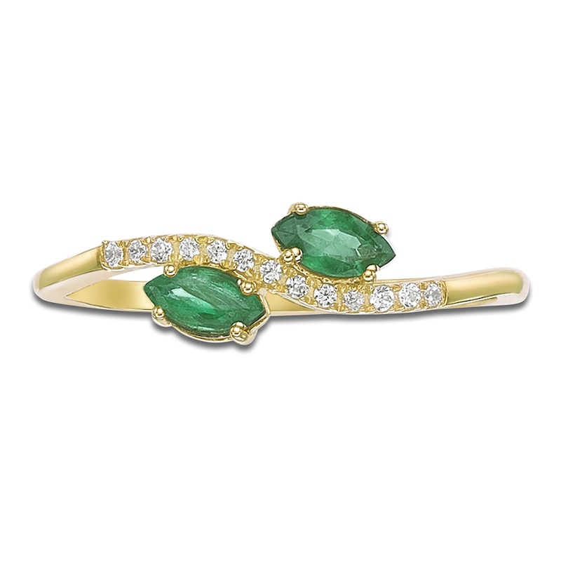 Main Image 3 of Marquise-Cut Natural Emerald & Diamond Two-Stone Ring 1/15 ct tw 10K Yellow Gold