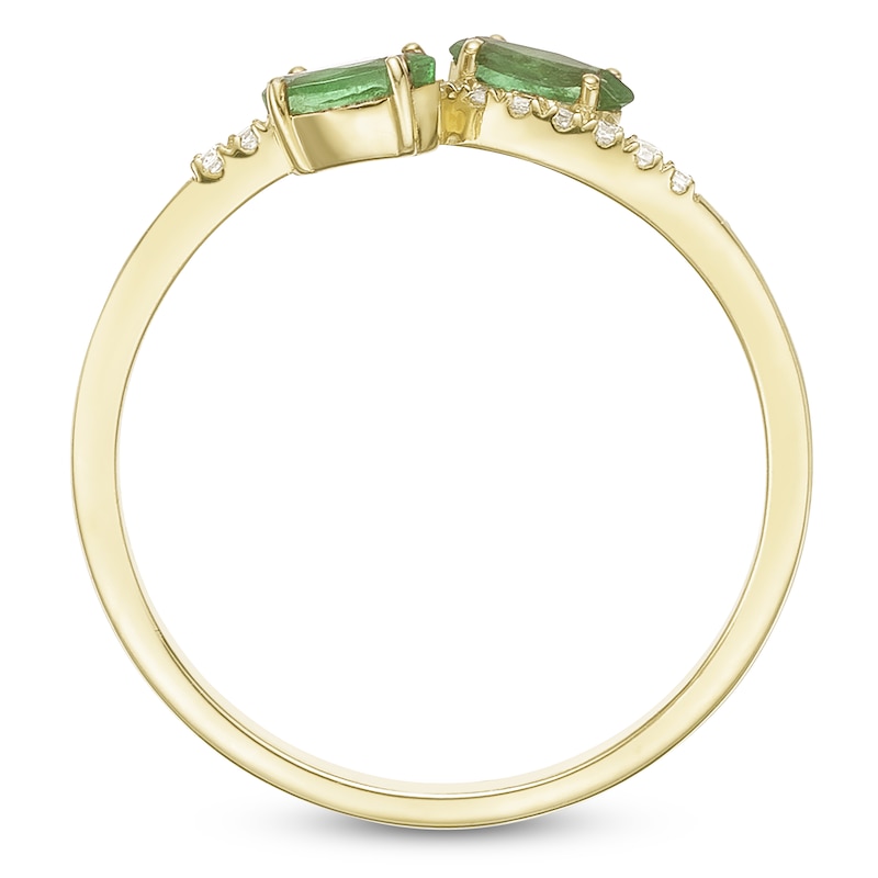 Main Image 4 of Marquise-Cut Natural Emerald & Diamond Two-Stone Ring 1/15 ct tw 10K Yellow Gold