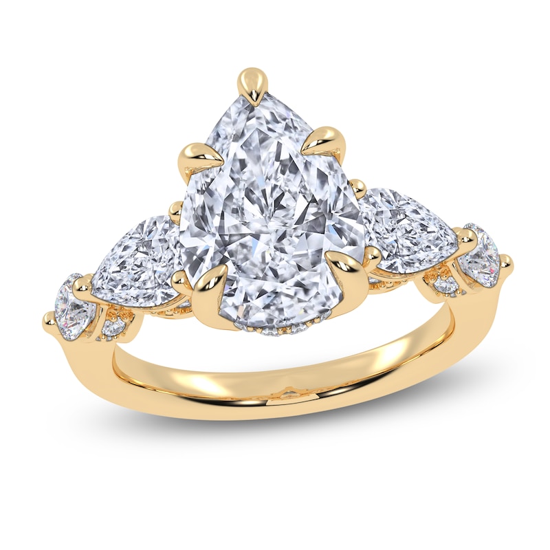 Main Image 1 of Pear-Shaped Lab-Grown Diamond Five-Stone Engagement Ring 4 ct tw 14K Yellow Gold